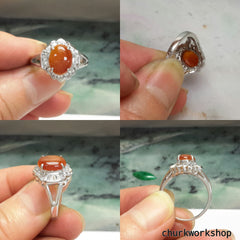 Red jade ring, silver red jade ring