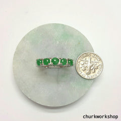 Small discs green jade ring, small jade silver ring