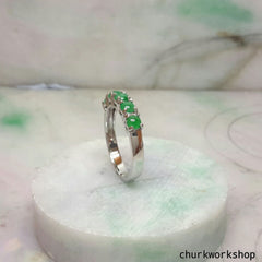 Small discs green jade ring, small jade silver ring