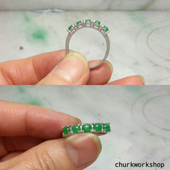 Small discs green jade ring, small jade silver ring