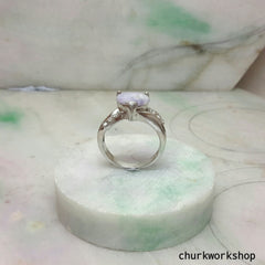 Lavender jade silver ring, heart jade ring
