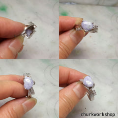 Lavender jade silver ring, heart jade ring