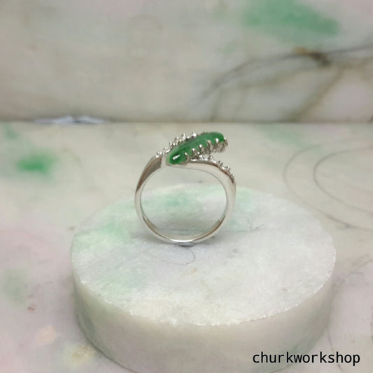 Green jade ring, silver jade ring