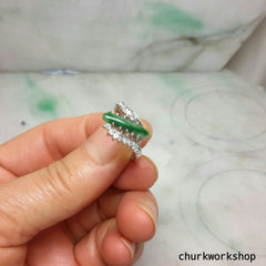 Green jade ring, silver jade ring