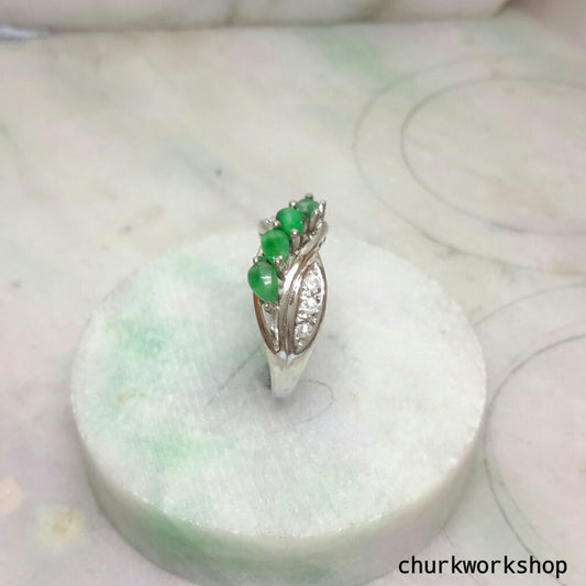 Green jade ring, small jade silver ring