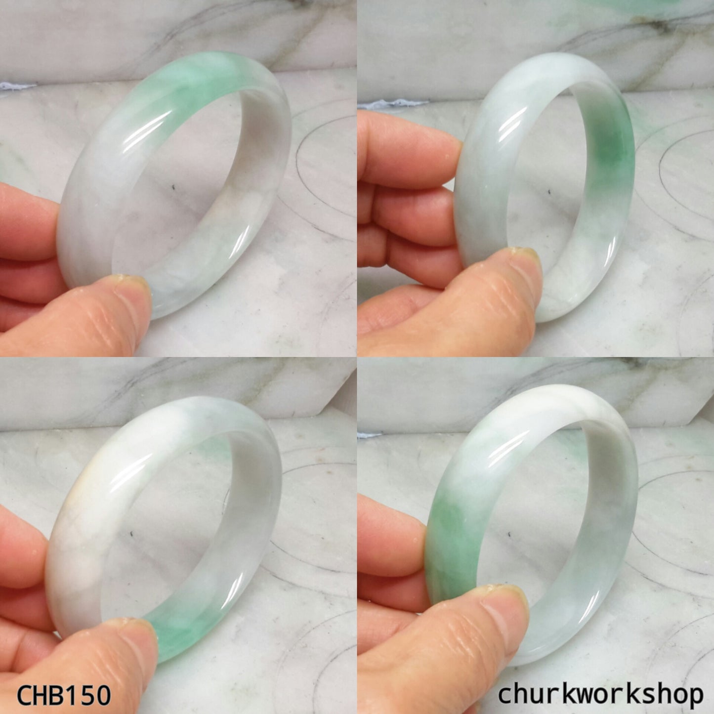 Pale green oval jade bangle