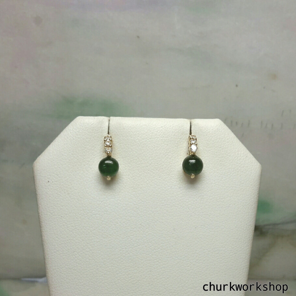 14k oily green half ball ear studs