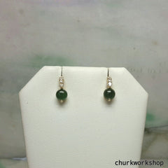 14k oily green half ball ear studs