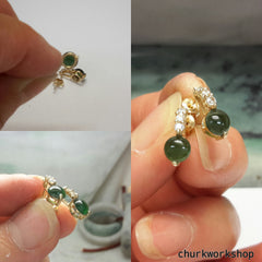 14k oily green half ball ear studs