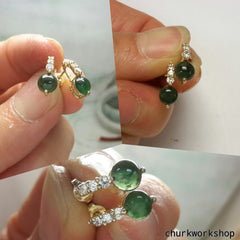 14k oily green half ball ear studs