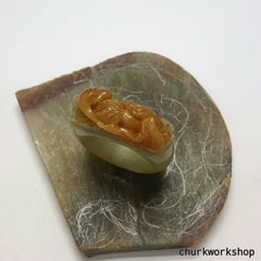 Unisex red carved jade ring