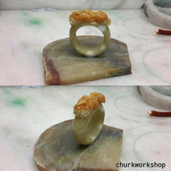 Unisex red carved jade ring