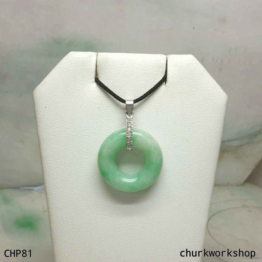 Light apple green round jade pendant, jade donut
