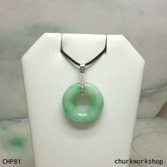 Light apple green round jade pendant, jade donut