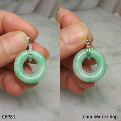 Light apple green round jade pendant, jade donut