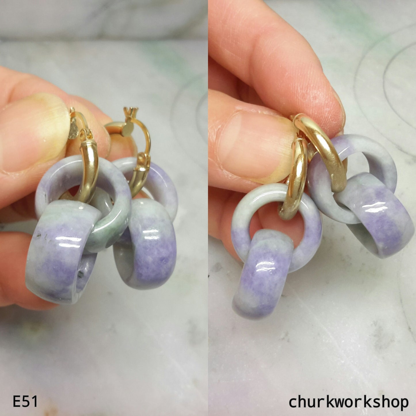 Lavender jade earrings, gold jade earrings