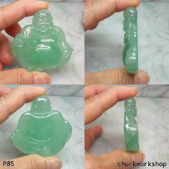 Reserved for Lou Icy green jade happy Buddha pendant