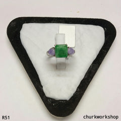 Green square jade ring 14K white gold