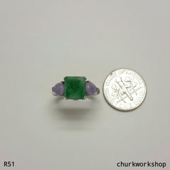 Green square jade ring 14K white gold