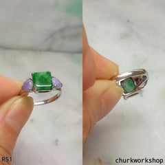 Green square jade ring 14K white gold