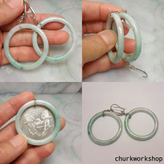 Round jade earrings, big ring jade earrings