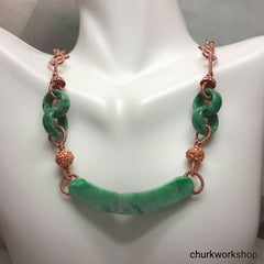 Green jade pure copper necklace
