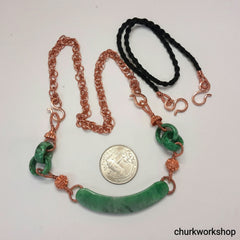 Green jade pure copper necklace