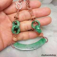 Green jade pure copper necklace