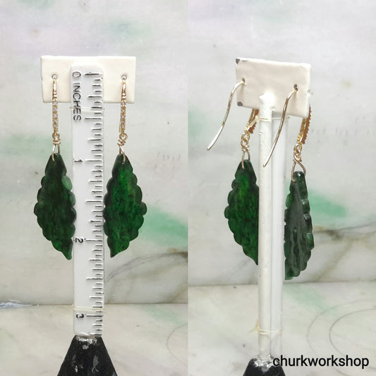 Dark jade earrings 14k gold plated over silver