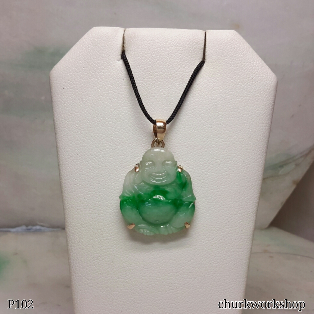Green jade happy Buddha pendant