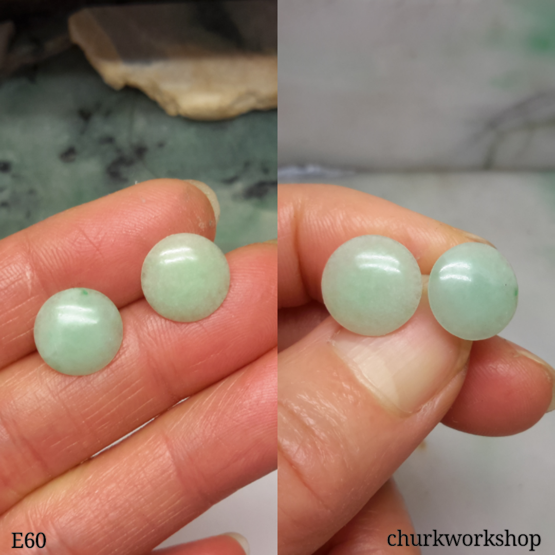 Pale green jade disc silver ear studs