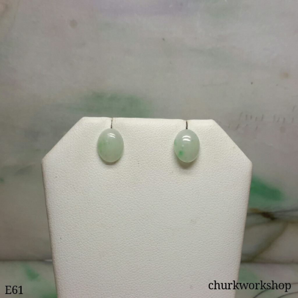 Pale green jade cabochon silver ear studs