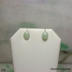 Pale green jade cabochon silver ear studs