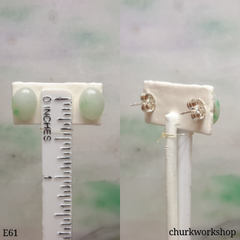 Pale green jade cabochon silver ear studs