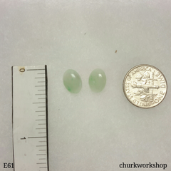 Pale green jade cabochon silver ear studs