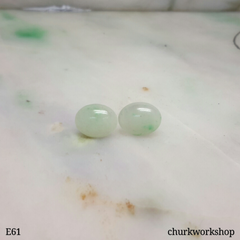 Pale green jade cabochon silver ear studs
