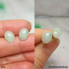Pale green jade cabochon silver ear studs