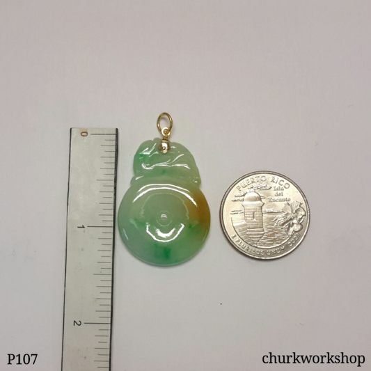 Multi color jade pendant with 14K bail