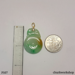 Multi color jade pendant with 14K bail