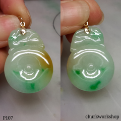 Multi color jade pendant with 14K bail