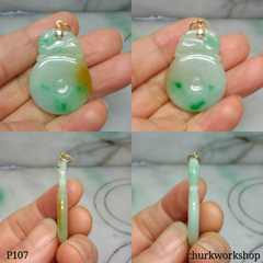 Multi color jade pendant with 14K bail