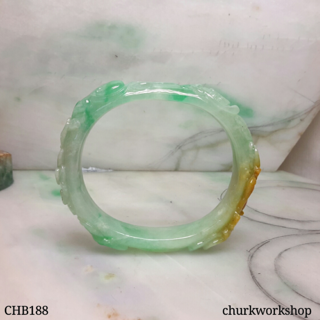 Multi-color jade carved bangle