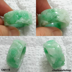 Light green dragon & phoenix jade ring