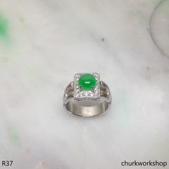 Green jade ring, 14k white gold jade