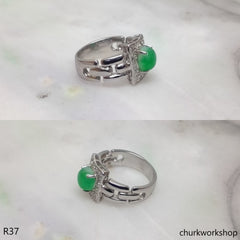 Green jade ring, 14k white gold jade