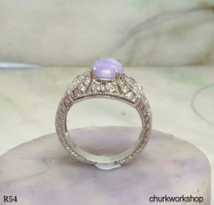 14k white gold diamond lavender jade ring