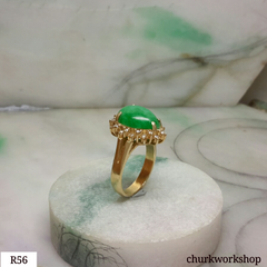 14k yellow gold diamond green jade ring