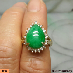 14k yellow gold diamond green jade ring