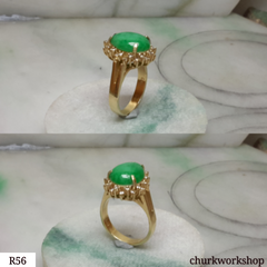 14k yellow gold diamond green jade ring