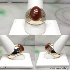 14k yellow gold red jade man's ring